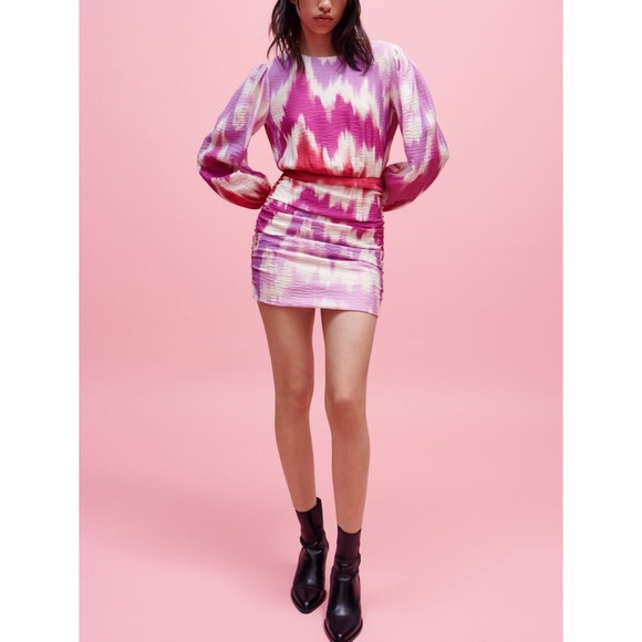 Maje Dresses & Skirts - Maje Tie and Dye printed viscose Mini dress in Pink Size 36 / US Size S